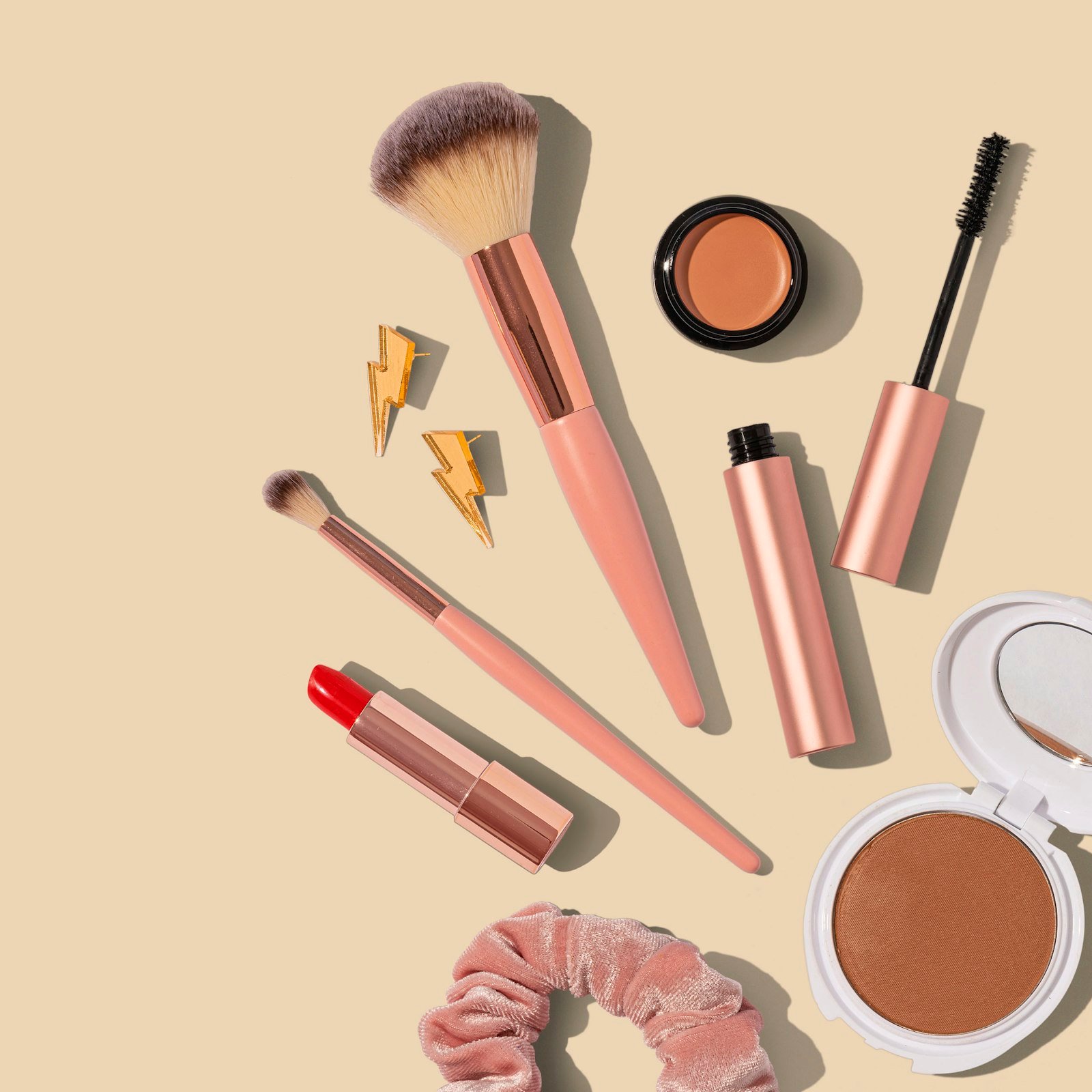 Makeup brushes with cosmetics