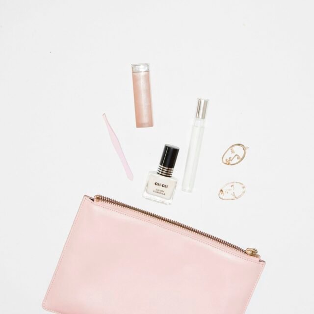 Zip cosmetic pouch with beauty essentials