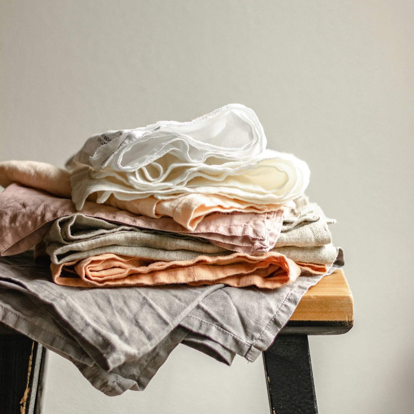 Stack of folded cotton kitchen towels