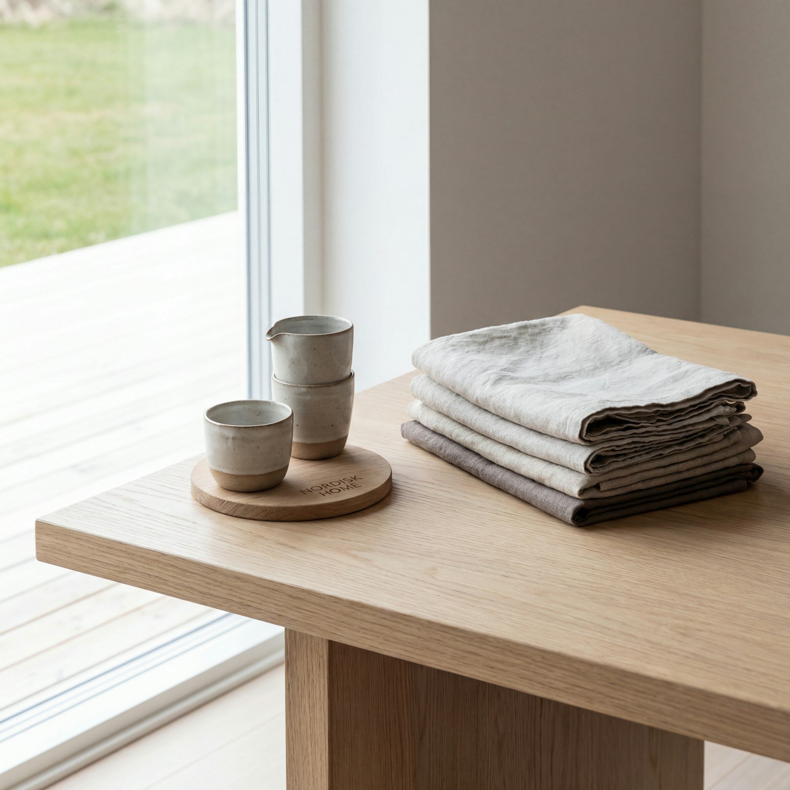 Folded linen towels on a table