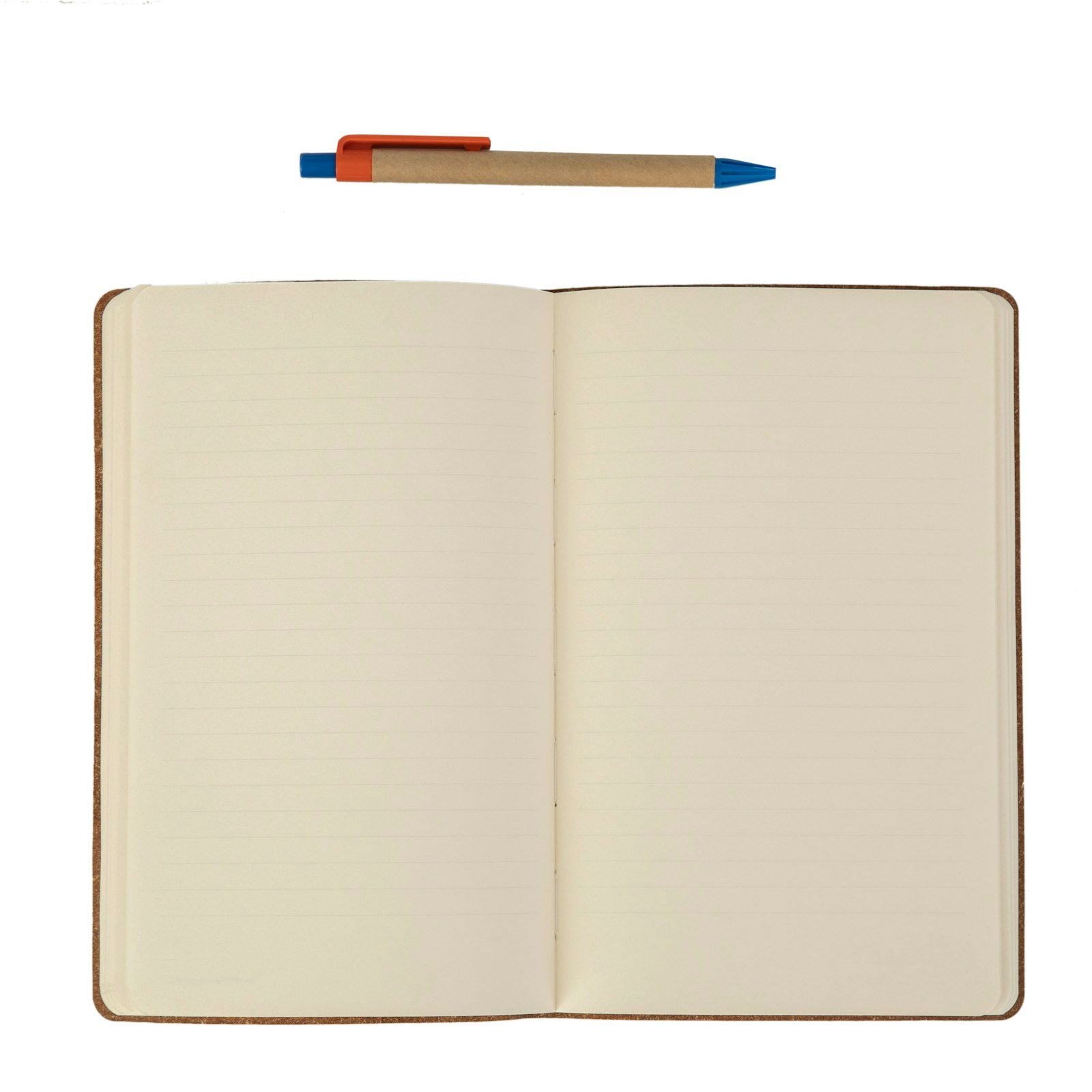 Open notebook with a pen