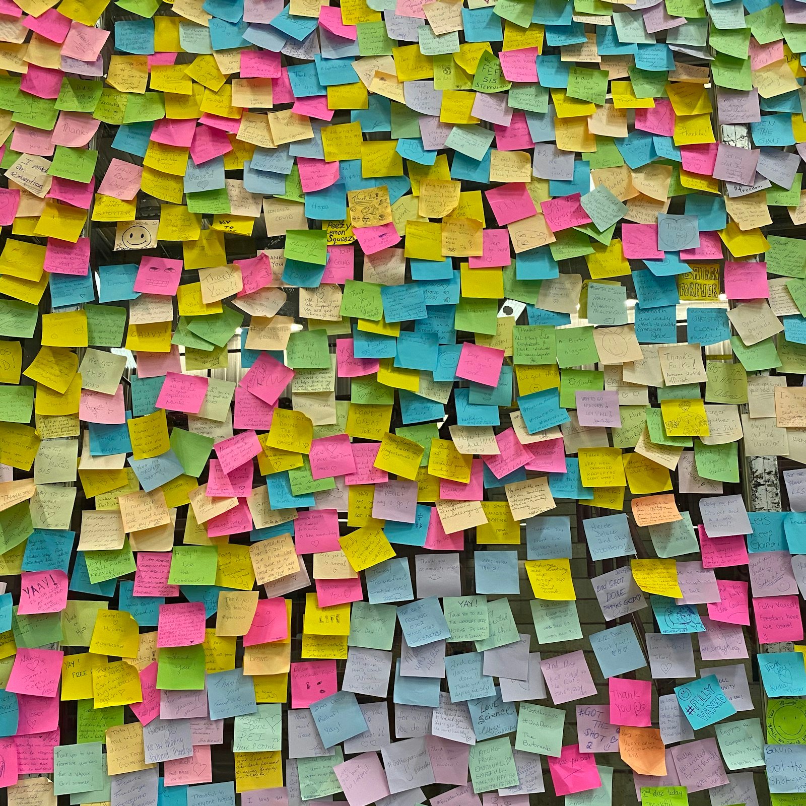 Wall of colorful sticky notes