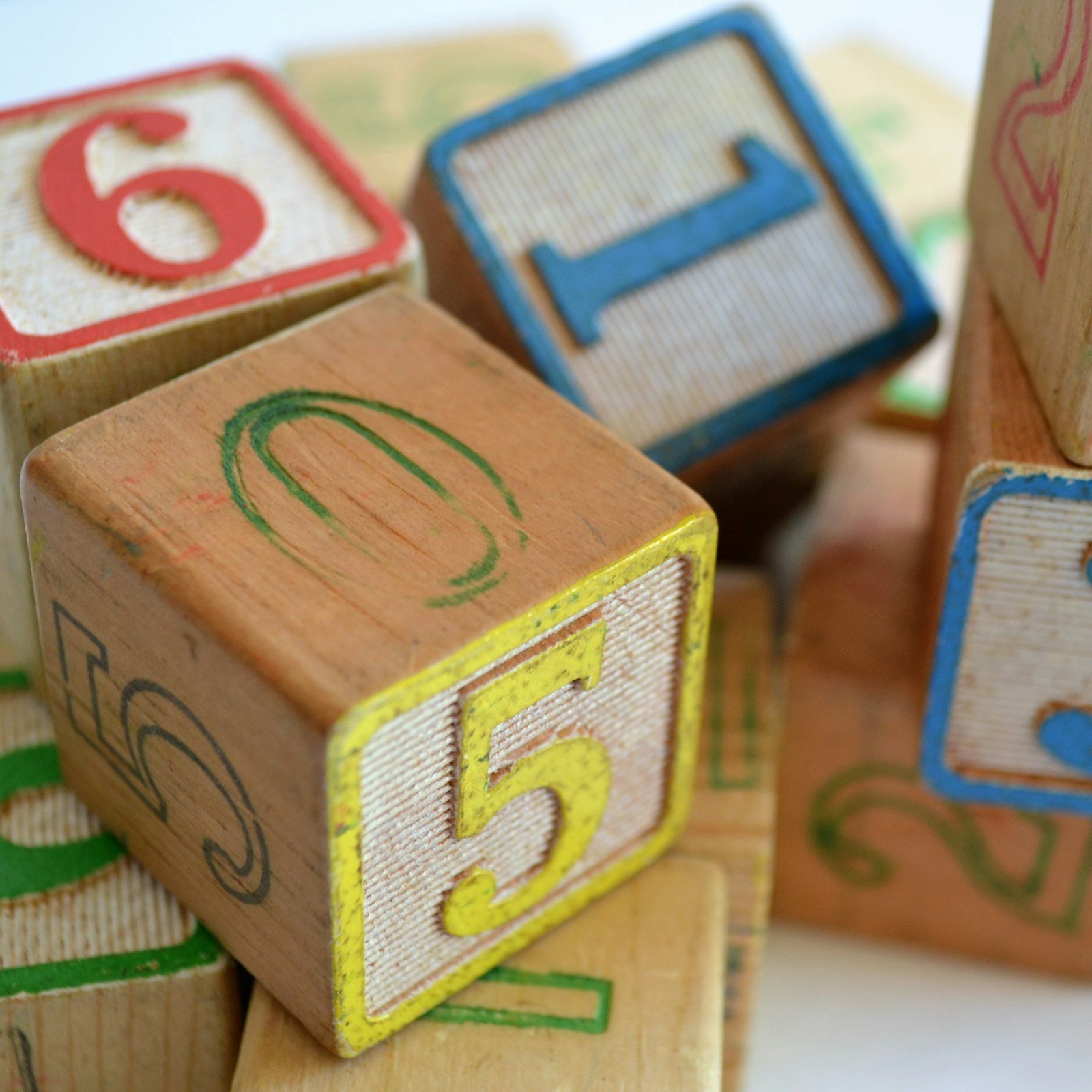 Wooden number and letter blocks