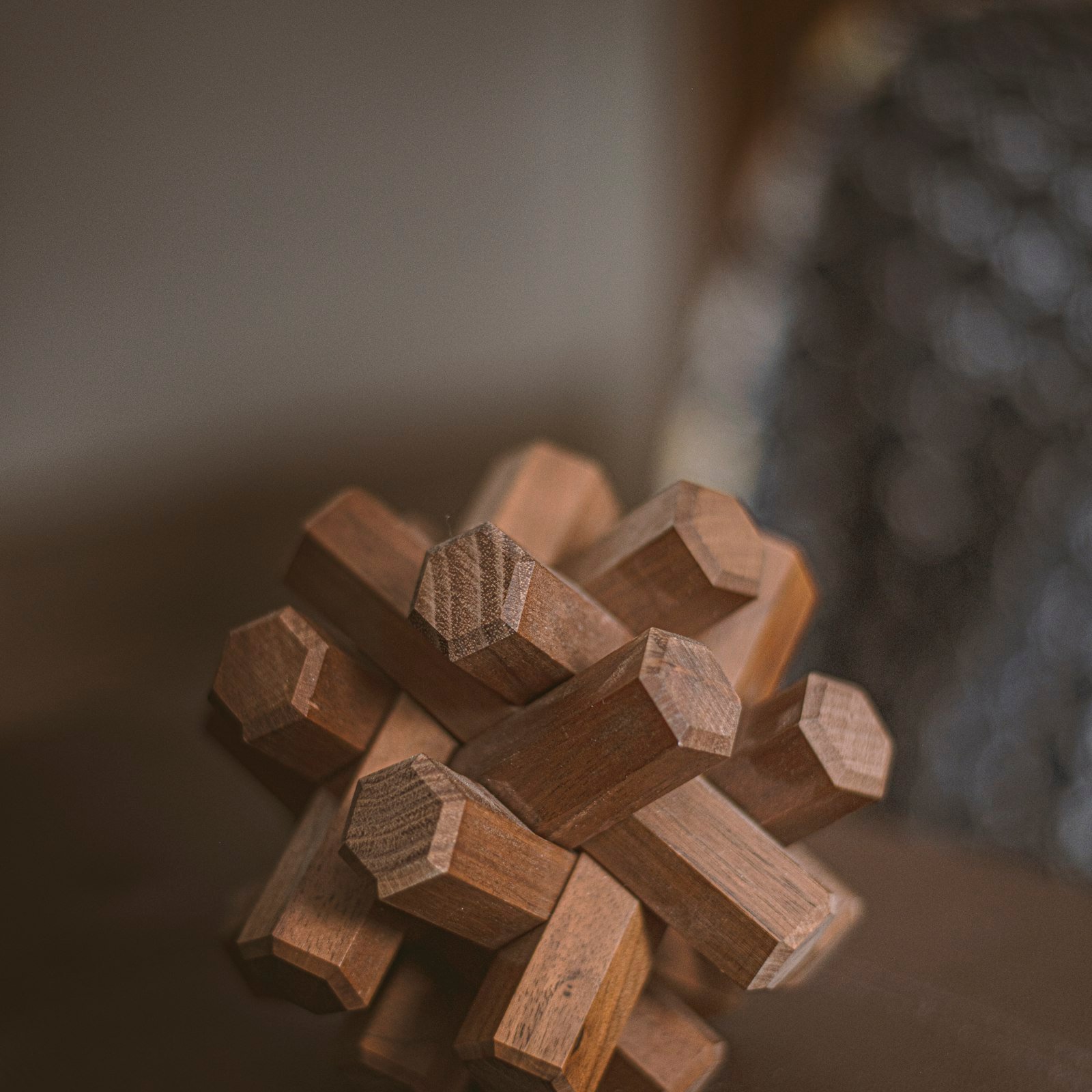 Wooden interlocking brain teaser puzzle